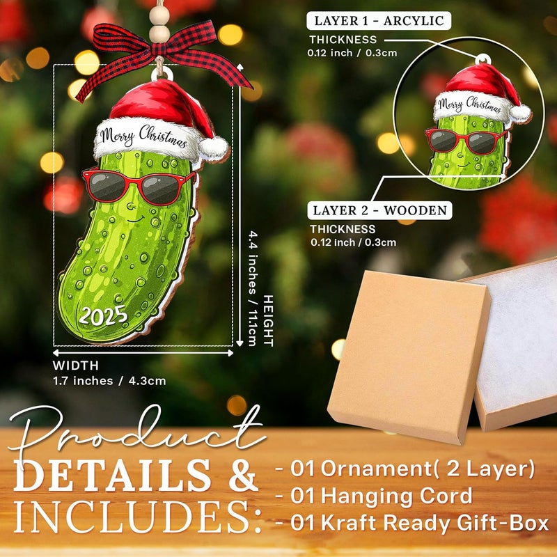 HEXMOZ Christmas Pickle Ornament 2025 - Pickles Themed Gifts for Women Men - Funny Dill Pickles Gifts for Pickle Lovers, Cute Gag Gift Ideas Decor - German Present Christmas Ornament - Image 2